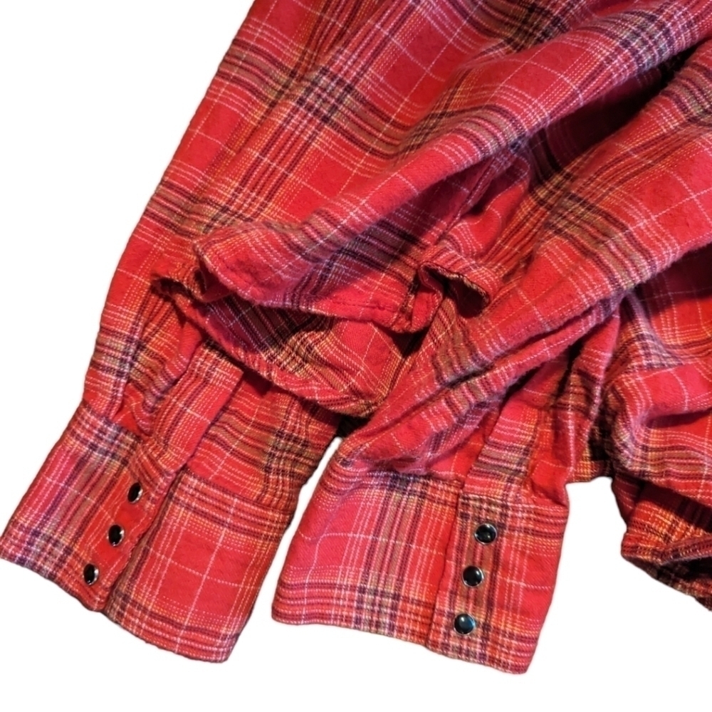 Back in The Saddle Western Pearl Snap cowgirl red Plaid Shirt Embroidery sz XL - Picture 7 of 11